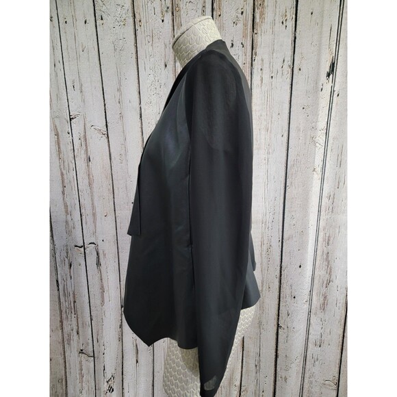 MDS Women's XS Zara Basic Sheer Sleeve Open Front Black Faux Leather Jacket Coat - Picture 6 of 10